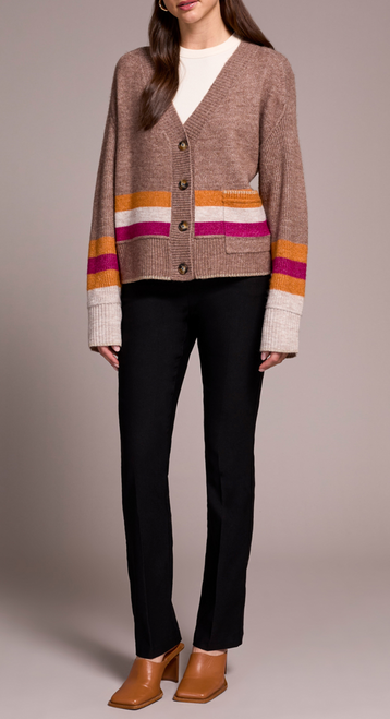 Tribal Striped Trim Short Cardigan