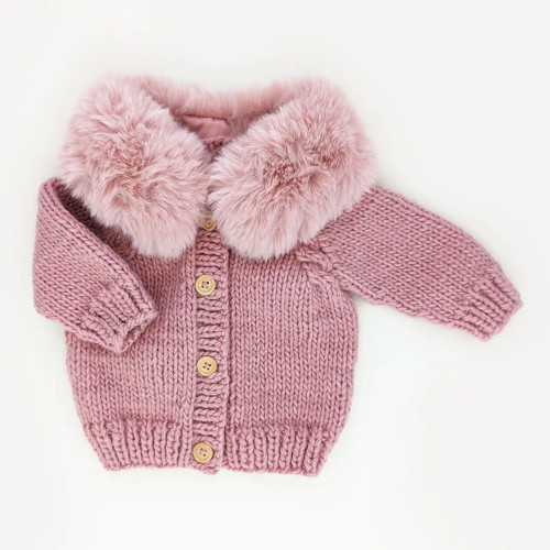 Fur Collar Rosy Cardigan Sweater