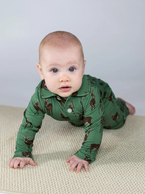 Deer Long Sleeve Polo Romper