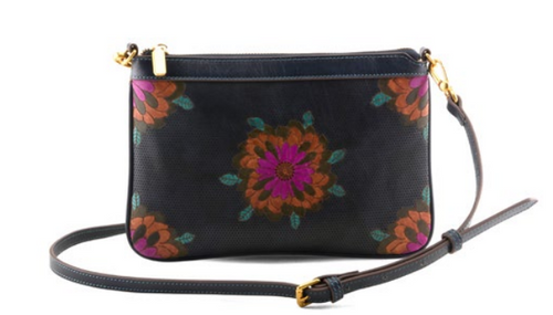 Navy Multi Floral Leather Crossbody Bag