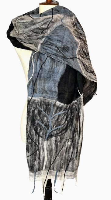 Pomegranate Moon Autumn Grey Merino Wool Scarf