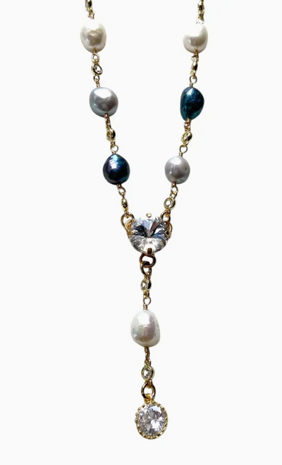 Crystal and Pearl Drop Necklace