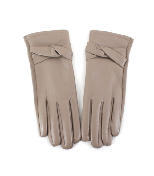Beige Criss Cross Vegan Leather Gloves