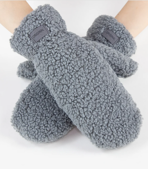 Gray Fuzzy Faux Fur Mittens