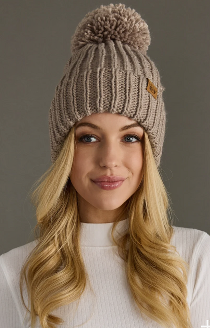 Taupe Ribbed Knit Pom Hat