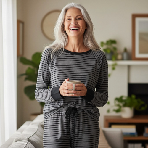 Dark Stripe Long Pajama Set