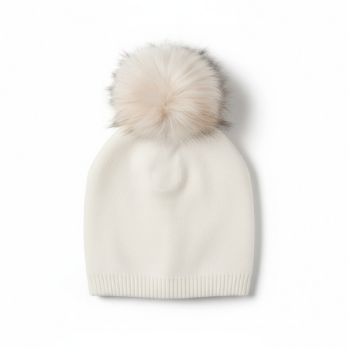 Creme Evelyn Beanie with Pom