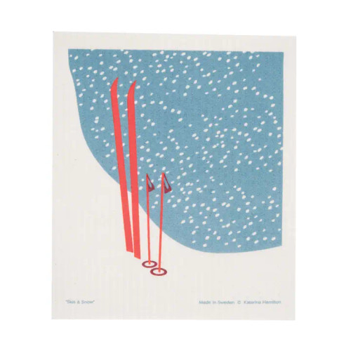 Snowy Skis Swedish Dishcloth