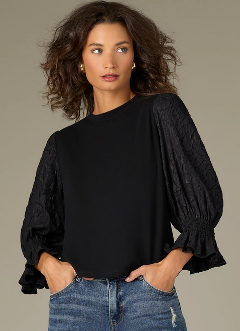 Black Mixed Media Flounce Top