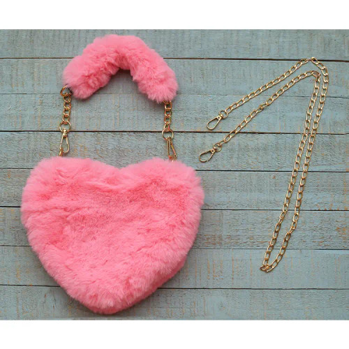 Hot Pink Furry Heart Purse