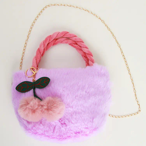 Furry Cherry Purse - Lavender