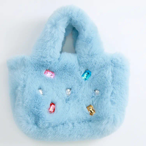 Fur Jewel Purse - Light Blue