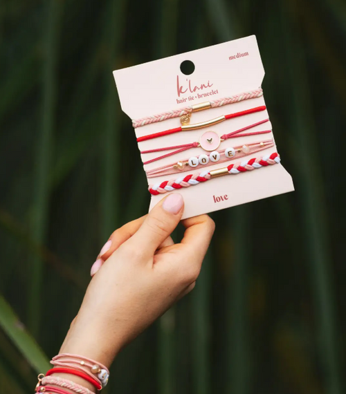 K'lani "Love" Pink Hearts Hair Tie Bracelets