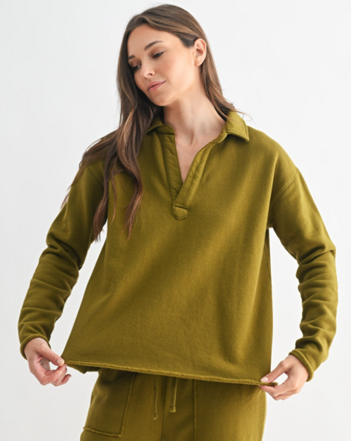 Mono B Camo Green Malibu Vintage Henley Sweatshirt