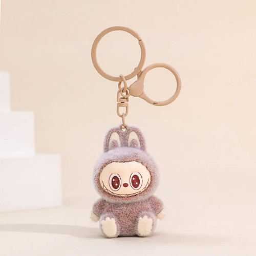 Labubu Flocking Keychain Brown
