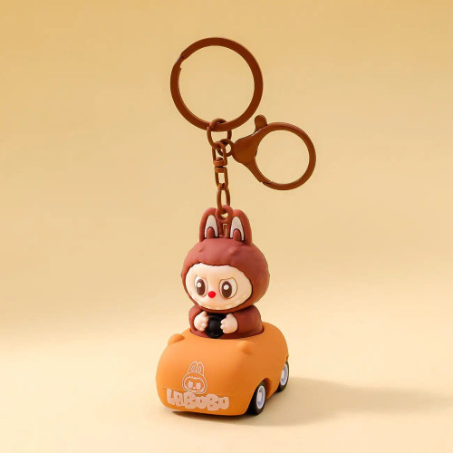 Labubu Driving Cartoon Keychain Brown