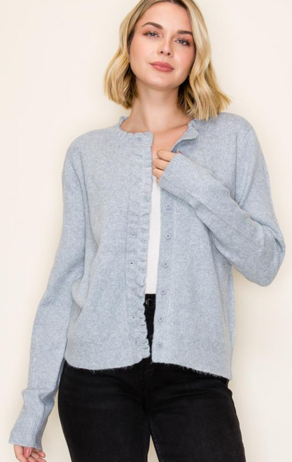 Heather Grey Ruffle Trim Cardigan