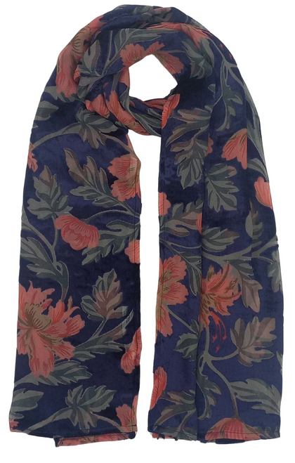 Velvet Burnout Pink Flowers Scarf
