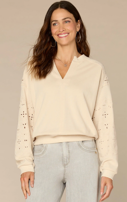 Embroidered Blouson Sleeve Sweater