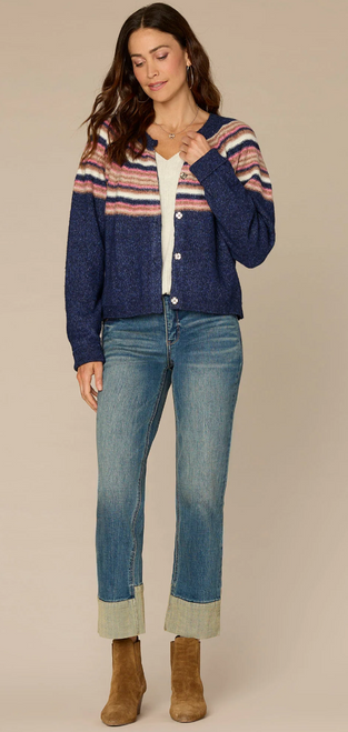Democracy's Stripe Hidden Snap Sweater Cardigan