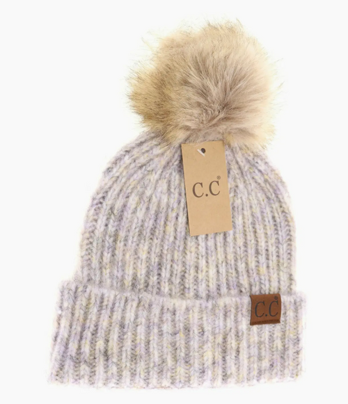 Soft Ribbed Fur Pom Hat