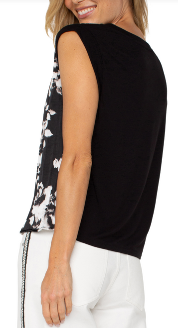 Black Sleeveless Woven and Knit Tank