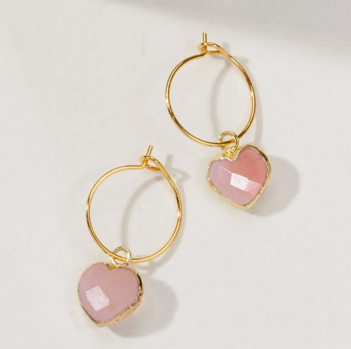 Luna Norte Pink Opal Conversation Heart Mini Hoop Earrings