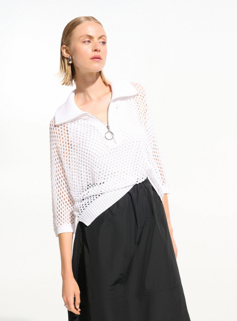 Joseph Ribkoff's Crochet Funnel Neck Zipper Sweater