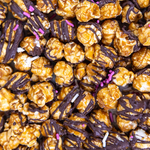 Chocolate drizzle Cupid’s Confetti Popcorn
