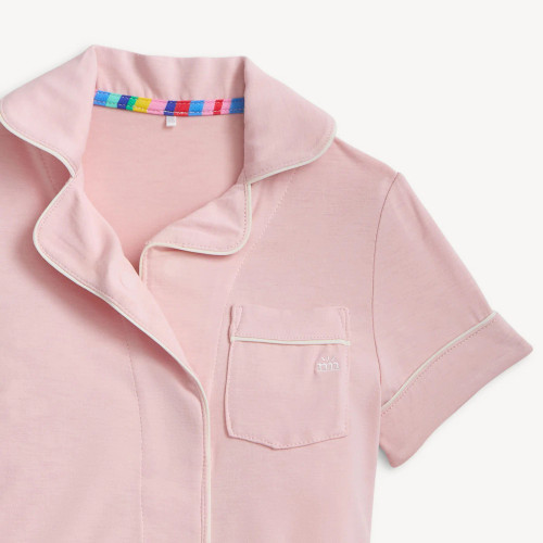 Collared Blush Pink Piped PJ Set