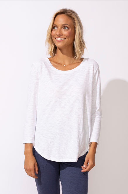 White Hi-Lo Cotton Slub Long Sleeve T-Shirt