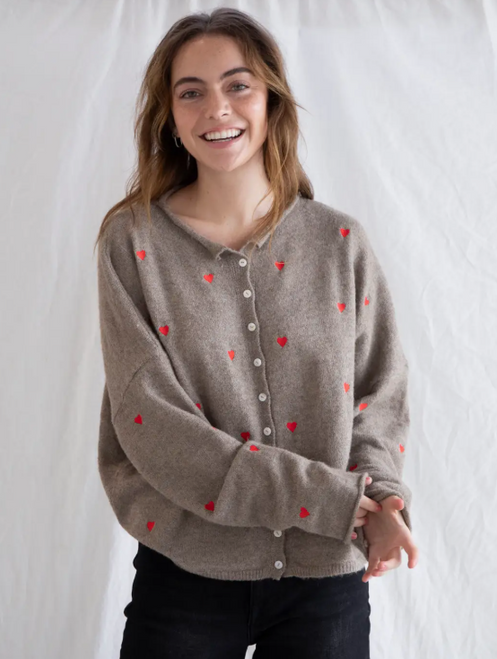 Piper Heart Mocha and Red Cardigan