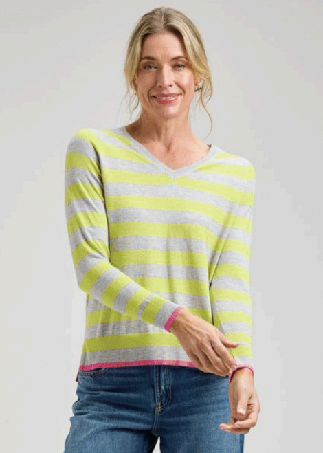 Striped Trim V Neck Sweater