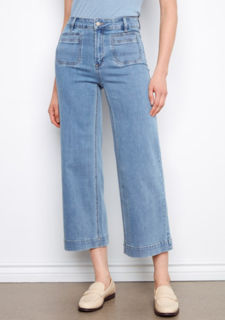Crop Flare Patch Pocket Blue Jean
