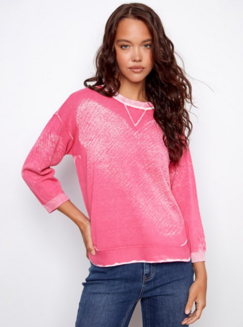 Charlie B's Fuschia Curved Hem Crew Sweater
