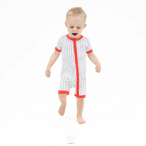Baseball Stripe Shortie 2 Way Zipper Romper