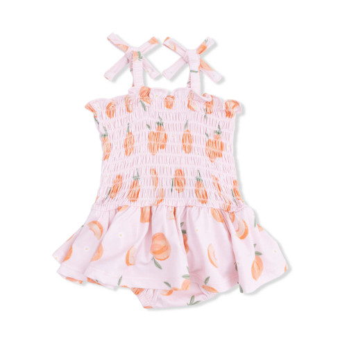 Pink Sweet Peach Smocked Bubble Romper with Skirt