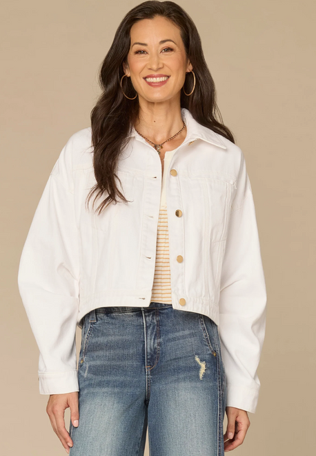 Democracy's White Denim Oversized Barrel Sleeve Jacket