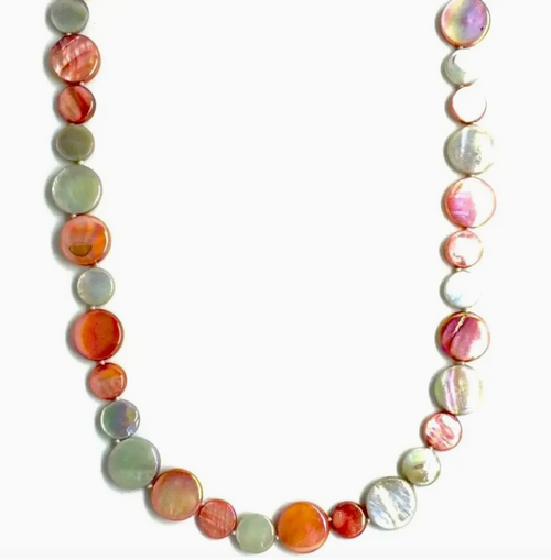 Salmon and Taupe Single Strand MOP Necklace
