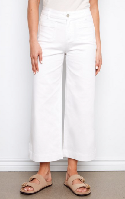 Cropped Patch Pocket Flare Twill Pants