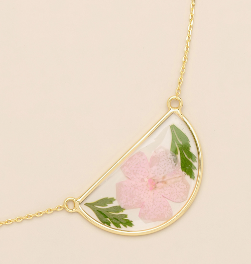 Scout's Pressed Flower Necklace - Pink Cherry Blossom