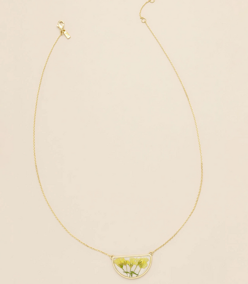 Pressed Flower Necklace - Yellow Baby's Breath