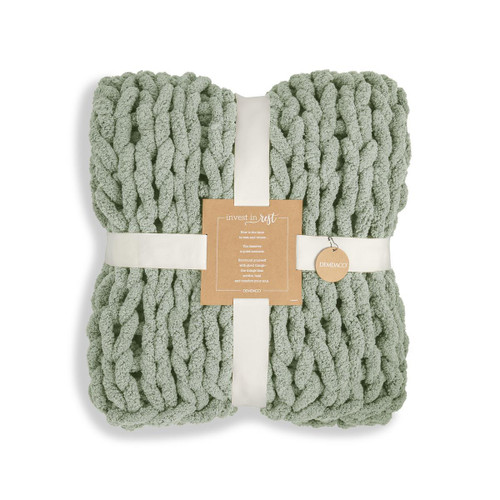 Chunky Knit Eucalyptus Throw Blanket
