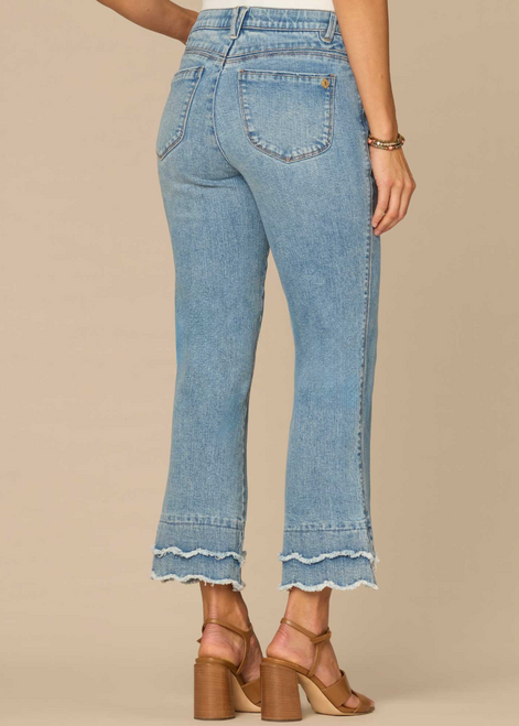 Light Blue Artisanal Scallop Double Layer Kick Flare Jean
