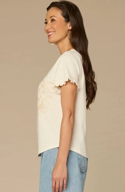 Democracy's Embroidered Ruffle Sleeve Top