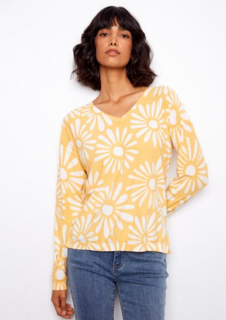 Daisy Reverse Print V-Neck Sweater