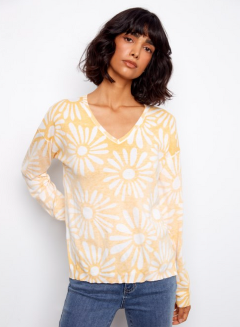 Sunkiss Daisy Reverse Print V-Neck Sweater
