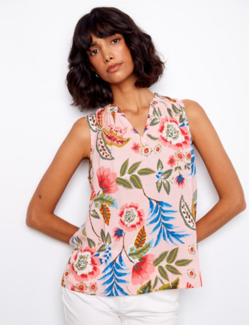 Floral Ruffle Collar Tank