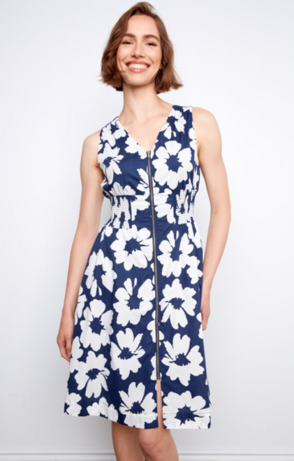 Dahlia Floral Front Zipper Dress