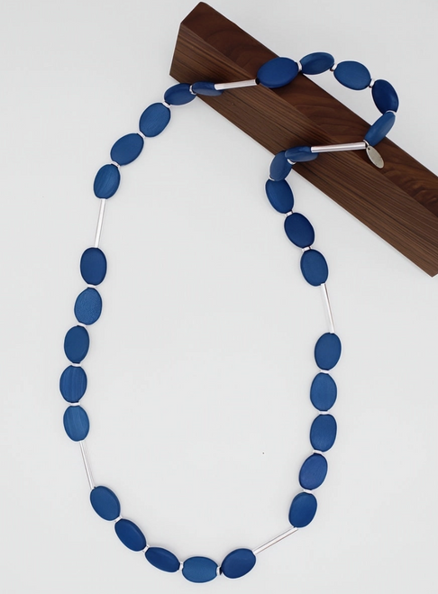 Blue Blair Oval Bead Necklace